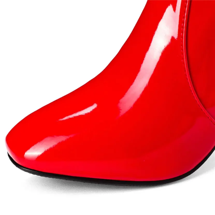 Red White Patent Leather Women - Riding Boot Short ulasan dan harga