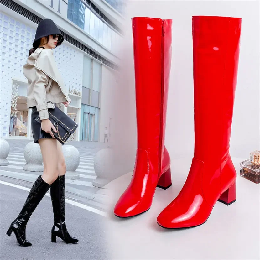 Red White Patent Leather Women - Riding Boot Short ulasan dan harga